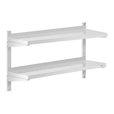 Image of Royal Catering Stainless Steel Wall Shelf Kitchen Commercial 2 Shelves 30x100cm RCWR 1000.3 (20kg/Shelf, Total Capacity 40kg, Thickness 3.5cm)
