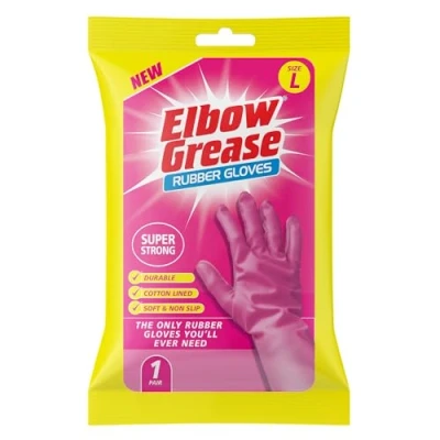 Image of Super Strong Rubber Cleaning Gloves Large Pink By Elbow Grease