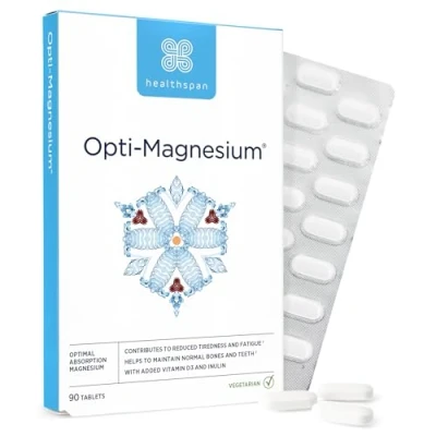 Image of Healthspan Opti Magnesium 90 Tablets for Bone &amp; Muscle Support Maintains Psychological Function and Nervous System Easily Absorbed Added Vitamin D3 Inulin Vegetarian