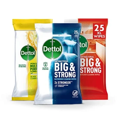Image of Dettol Antibacterial Biodegradable Wipes Multipack, Kitchen Cleaning Wipes, Bathroom Multipurpose Disinfectant with Citrus Zest, Total of 3 Packs