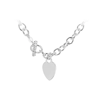Image of Tuscany Silver Women&#039;s Sterling Small Oval Belcher Heart T Bar Chain of 41cm/16&#039; Engraving