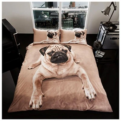 Image of GC GAVENO CAVAILIA 3D Animal Print Duvet Cover, Polycotton Bedding Sets, Wildlife Quilt Bed Covers, Pug Dog, King
