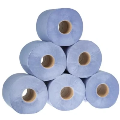 Image of Strike Blue Centre Feed Rolls Embossed 2ply Wiper Paper Towel 50M p/Rolls 6 Per Pack Family Disposable Kitchen Cleaning Household (6 Rolls)