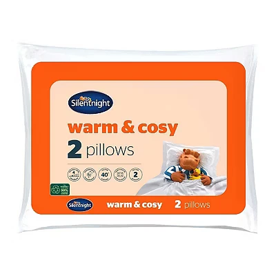 Image of Silentnight Warm and Cosy Luxury Hypoallergenic Hotel Pair with Microfibre Filling Machine Washable Thick Pillows Polyester Cover, White, Pillow