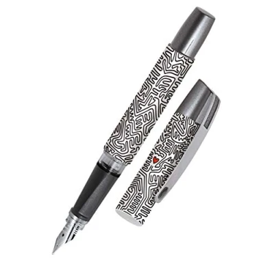 Image of Ergonomic fountain pen for left handed school/college ONLINE Campus Heart solid medium nib, soft grip part, standard ink cartridges, refillable, beginners/pupils/students/adults