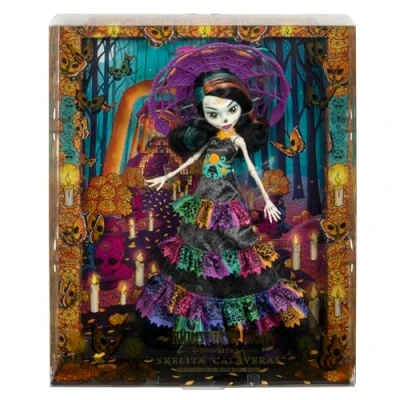 Image of Monster High Doll, Skelita Calaveras Día De Muertos 2024 Howliday Collectible with La Catrina Hat, Papel Picado Dress, and Displayable Packaging, HXH99