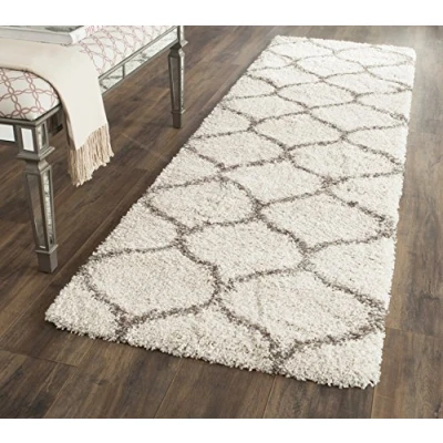 Image of SAFAVIEH Shaggy Rug for Living Room, Dining Bedroom Hudson Shag Collection, High Pile, in Ivory and Grey, 69 X 244 cm
