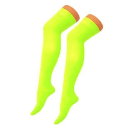 Image of New Ladies Womens Over Knee Long Casual Thigh High Plain Stretch Fit Cotton Overknee Socks (Neon Yellow)