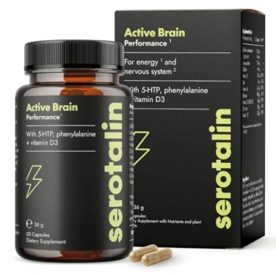 Image of Serotalin® Original Serotonin Capsules for Energy, Motivation &amp; Focus with Griffonia + Vitamin D3 Phenylalanine I B12, B6, Zinc, Chromium Caffeine 100% Vegan, 60 2 Months