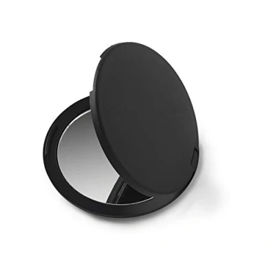 Image of Manicare Compact Mirror, Dual Sided Folding Pocket Round Black Beauty Shatterproof Soft Touch Finish, Vanity Makeup Mirror Perfect For Purse, Wallet, Bag And Travel