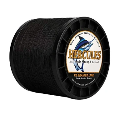 Image of Hercules Braided Fishing Line 2000m 2187yds 6lbs 100lbs Pe Superline 4 Strands (Black 90lb/40.8kg 0.50mm)