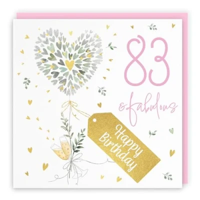 Image of Hunts England Contemporary Hearts Pretty 83rd Birthday Card Gold Foil Milo&#039;s Gallery Age 83 Female Fabulous For Year Old Eighty Three Her