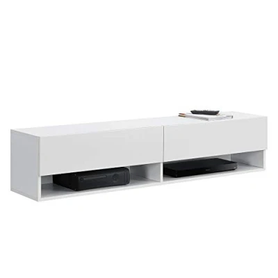 Image of [en.casa] Hanging shelf Halmstad 140 x 31 30 cm with cupboard doors cabinet storage compartments TV lowboard White