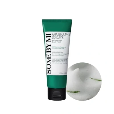 Image of SOME BY MI AHA BHA PHA 30 Day Miracle Acne Clear Foam Cleanser (3.38oz, 100ml) Exfoliating with Tea Tree Face Wash for Blemish Prone Skin Korean care