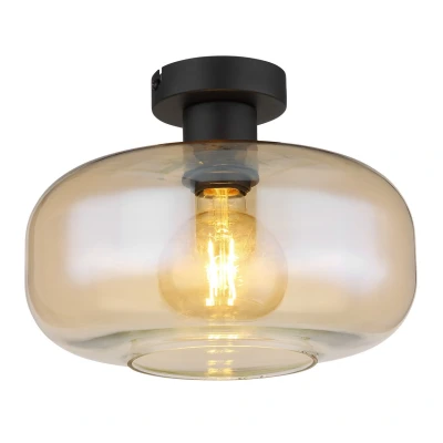 Image of Giuseppe Globe Ceiling Light Matt Black Amber Glass Shade 1x E27