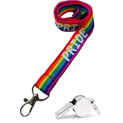 Image of PAC Supplies Global Ltd Lanyard with Safety Breakaway &amp; Metal Whistle (Rainbow Pride Printed)