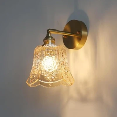 Image of Vintage Green Glass Wall Sconce Gold Straight Arm Industrial Antique Bathroom Light Fixture with Amber Glass, Modern Bedside Lamp for Bedroom, Living Room, Farmhouse, Hallway(Amber)