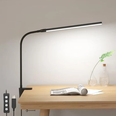 Image of Lepro Desk Lamp Clamp, Eye Caring Light, 5W 460lm, Dimmable LED Lamp, 10 Brightness Levels x 3 Colour Modes, USB Powered Clip on Light for Office, Study, Crafts, Nails, Reading
