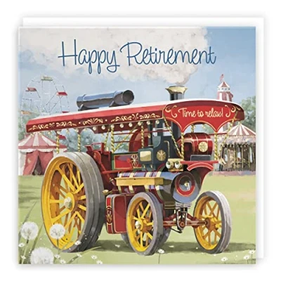 Image of Hunts England Traction Engine Retirement Card For Men Steam Tractor Milo&#039;s Gallery Collection Congratulations Male Happy Colleagues, Friends, Him, etc.