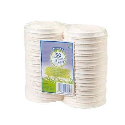 Image of Caterpack Enviro Range Sip Lids, Fits 12oz and 16oz Cups, Plastic Free Bagasse 100% Compostable Biodegradable After Use, Takeaway Coffee Tea 50 Pack