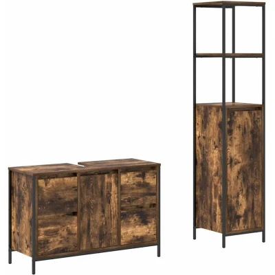 Image of vidaXL 2 Piece Bathroom Furniture Set in Smoked Oak Engineered Wood