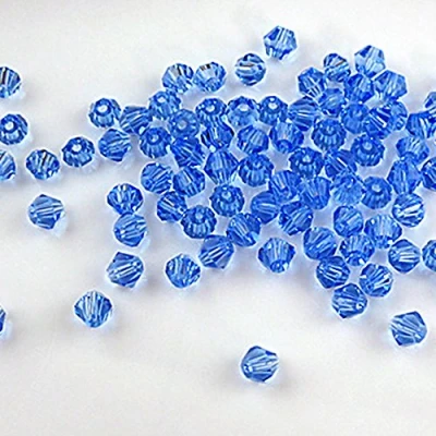 Image of yibenwanligod 100 Faceted Bicone Crystal Glass Beads 4mm for Jewelry Making (Sapphire Blue)
