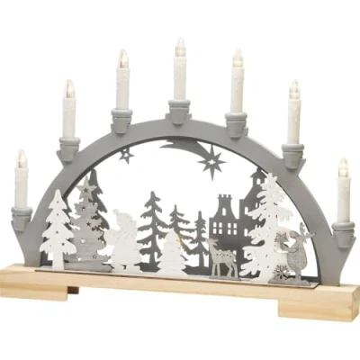 Image of Konstsmide Candle Arch/LED Santa and Reindeer Scene Wooden Table Decoration/Indoor Use (IP20)/Transformer or Battery Operation (Excl.)/10 Warm White Diodes/Transparent Cable