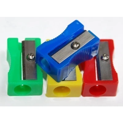 Image of 20 Plastic Coloured Single Hole Pencil Sharpeners. Blue, Red, Yellow &amp; Green