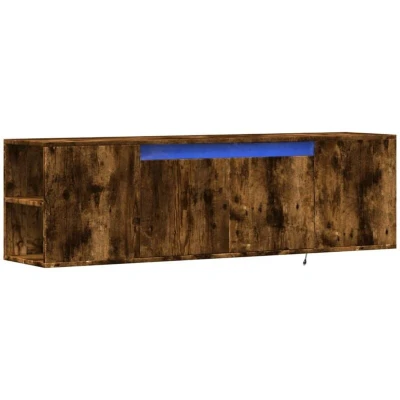 Image of vidaXL Smoked Oak TV Wall Cabinet Floating Unit with RGB LED Lights, 2 Drawers, Engineered Wood, L135xW31xH39.5cm, Space Saving Design