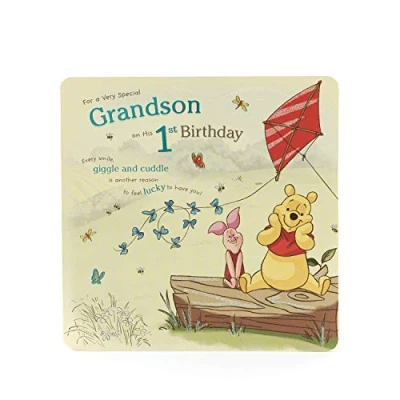 Image of Grandson 1st Birthday Card Age 1 Boy Disney for Cute Winnie the Pooh Design