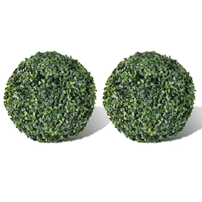 Image of vidaXL 2 pcs 27 cm Artificial Boxwood Balls Indoor/Outdoor Use, Decorative Topiary Plants, Easy to Install, Weather Resistant Plastic