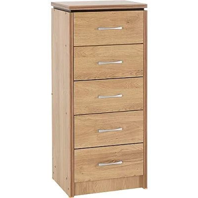 Image of Seconique Charles 5 Drawer Narrow Chest in Oak Effect Veneer