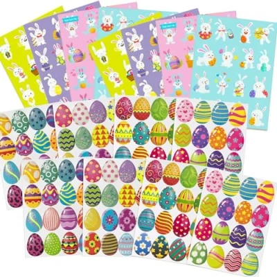 Image of 16 Sheet Easter Egg Stickers for Children, Bunny Stickers, 256pcs shell Happy Holiday Decoration Self Adhesive envelope sealing, Decorating Cards Gifts