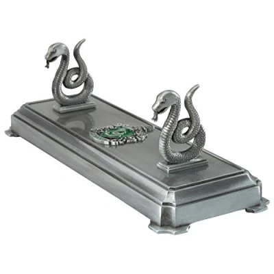 Image of The Noble Collection Harry Potter Slytherin Wand Stand 8in (20cm) Silver Coloured Individual Film Set Movie Props Wands Gifts for Family, Friends &amp; Fans
