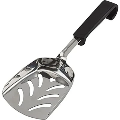 Image of Genware 577 12 Stainless Steel Chip Scoop with Plastic Handle, Black