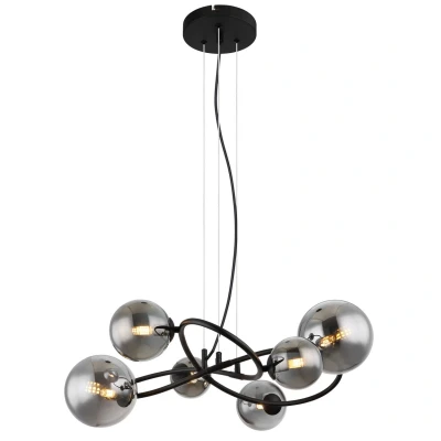 Image of Riha Globe Pendant Ceiling Light Matt Black Smoke Glass Shade 6x G9 3000K