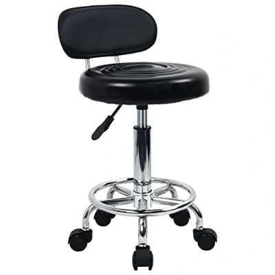 Image of KKTONER PU Leather Modern Rolling Stool with Low Back Height Adjustable Work Salon Drafting Swivel Task Chair Footrest (Black)
