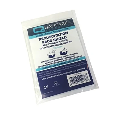 Image of 5 x QUALICARE RESUSCITATION FACE SHIELD MOUTH TO POLYTHENE COVER FILTER PAD