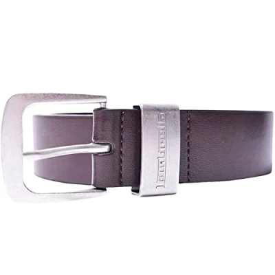 Image of Lambretta Mens Leather Lined Silver Buckle Belt Dark Brown XL