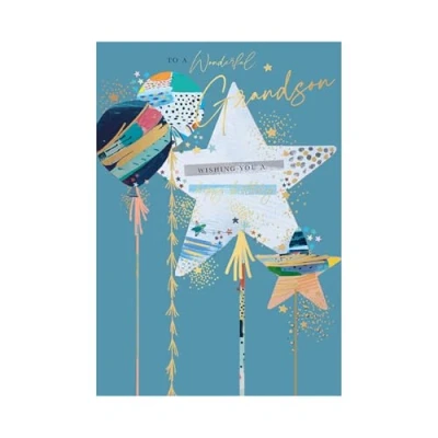 Image of Words &#039;n&#039; Wishes Traditional Grandson Birthday Card, Card for Grandson, Multi Coloured 23.5 x 16.5 cms