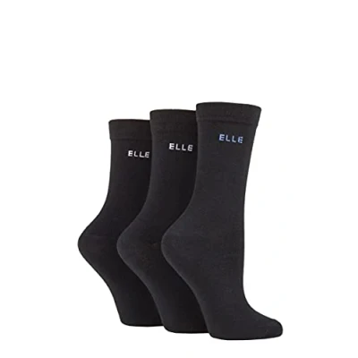 Image of 3 Pair Black Plain Comfort Cuff Cotton Socks with Hand Linked Toes Ladies 4 8 Elle
