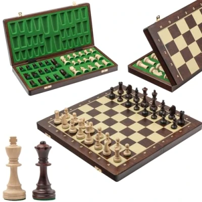 Image of Master of Chess Tournament Wooden Set With Pieces &quot;SENATOR&quot; 41 cm / 16 in Portable Large Board Game for Adults and Kids Printed Squares STAUNTON NO.4
