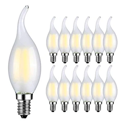Image of RANBOO E14 LED Filament Candle Bulb 4W Equivalent to 40W Cool White 6500K 400Lm C35 Small Edison Screw Light Bulbs SES Chandelier Non Dimmable Frosted Glass 12 Pack