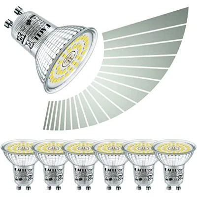 Image of EACLL GU10 LED Bulbs Dimmable 6W Daylight White 5000K Light Replace 75W PAR16 Halogen. 700LM Energy Saving, Continuous Dimming via Dimmer, 120Wide Beam Angle, Flicker Free Spotlight, 6 Pack