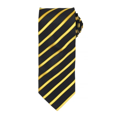 Image of Premier Mens Sports Stripe Pattern Formal Work Tie (Black/ Gold) One Size