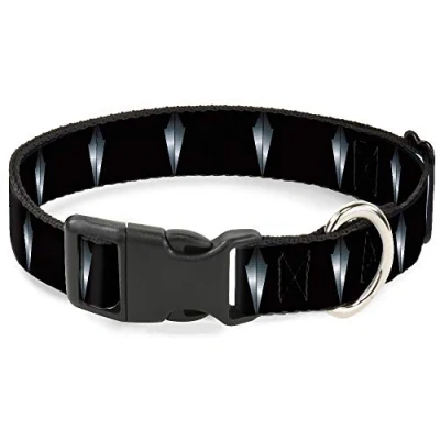 Image of Buckle Down Dog Collar Plastic Clip Black Panther Tooth Necklace Silvers, Multi Color, 1&quot; Wide Fits 15 26&quot; Neck Large (DC BKSR WAV091 1.0 L)