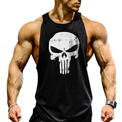 Image of Cowbi Mens Skull Print Bodybuilding Muscle Vest Tank Top Stringer Gym Sport Workout Black