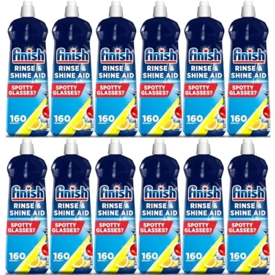 Image of Finish Dishwasher Rinse &amp; Shine Aid Lemon 800ml For Drier Glasses and Spot Prevention (Pack of 12)