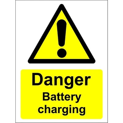 Image of Danger battery charging area safety sign 3mm Aluminium 300mm x 200mm