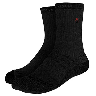 Image of NV Compression Merino Wool Winter Crew Socks (Black/Grey, Medium)